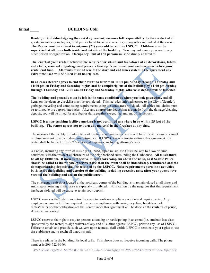 Sample LSPCC Rental Agreement Page 2